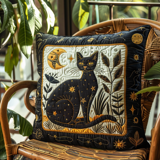 Botanical Black Cat Quilted Pillow Case NCU0TH430