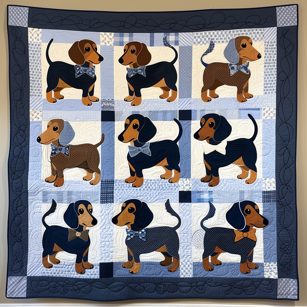 Bow Tie Dachshunds Quilted Blanket NCU0TH226