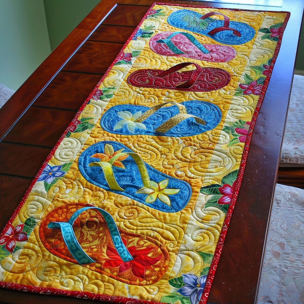 Bright Flip-Flop Getaway Quilted Table Runner NCU0TH746