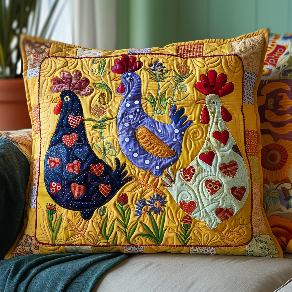 Bright Chickens Quilted Pillow Case NCU0TL545