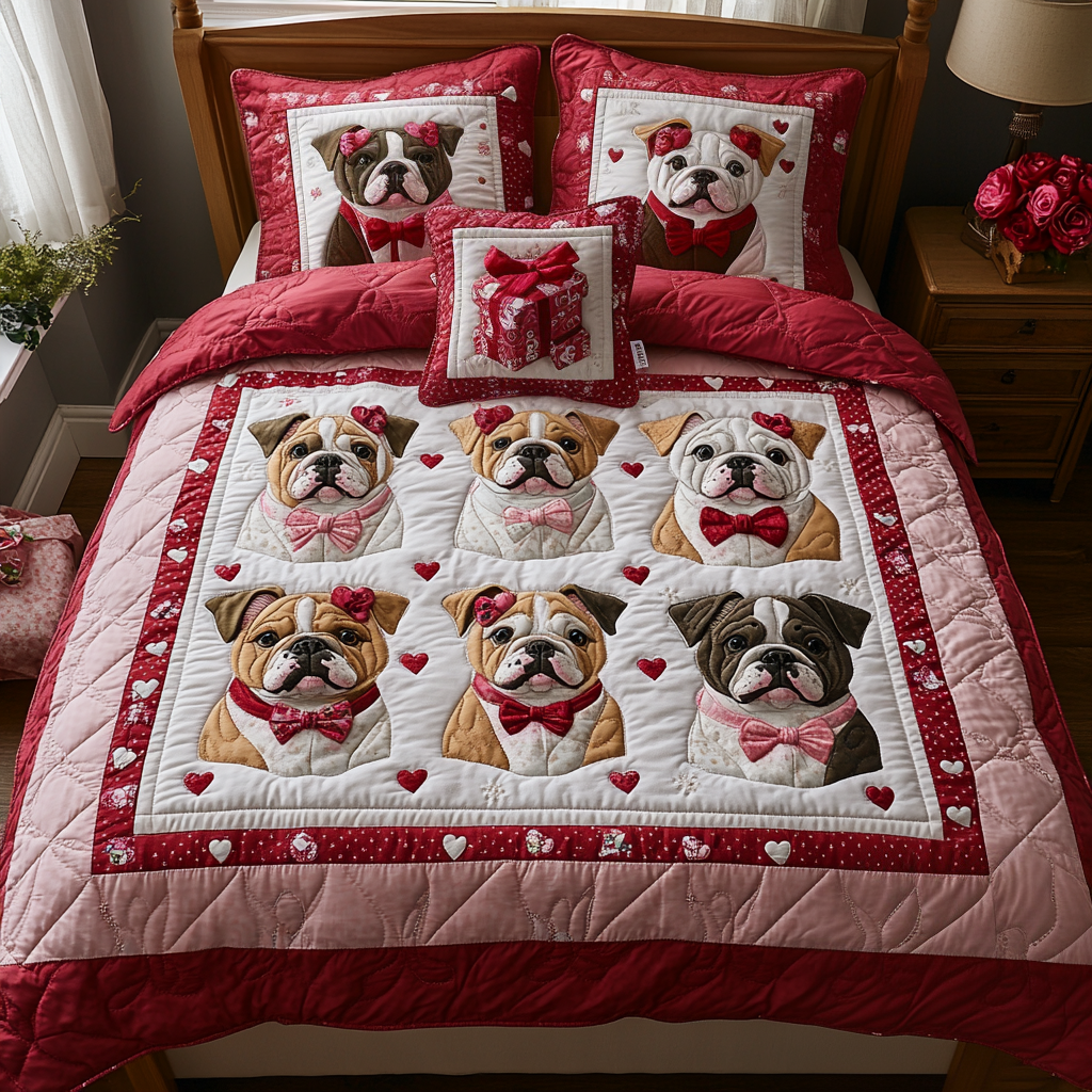 Bulldog Wonderland Quilted Bedding Set NCU0DV2364