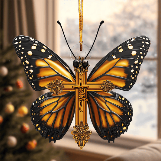 Butterfly Blessings Cross Mica Ornament NCU0TL1827