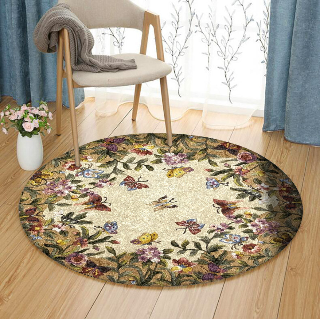 Butterfly Flower HM1810008TM Round Area Rug