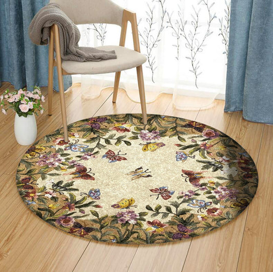 Butterfly Flower HM1810008TM Round Area Rug