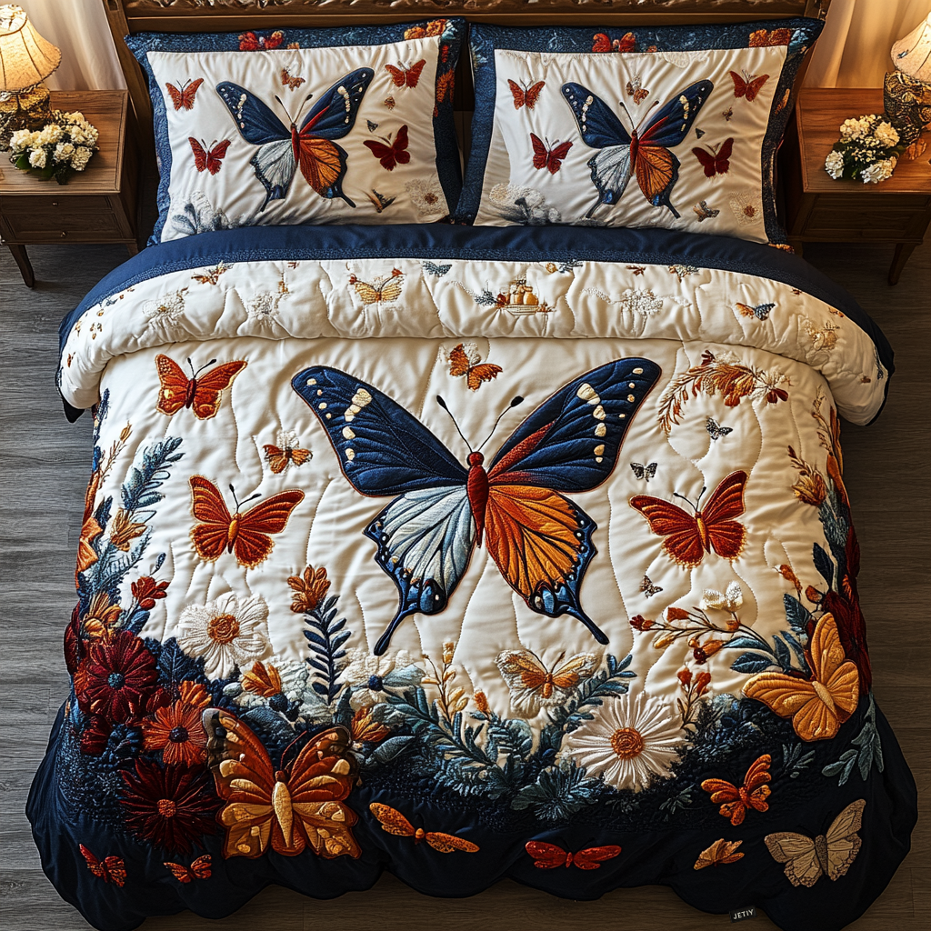 Butterfly Bliss 3-Piece Quilted Bedding Set NCU0DK2269