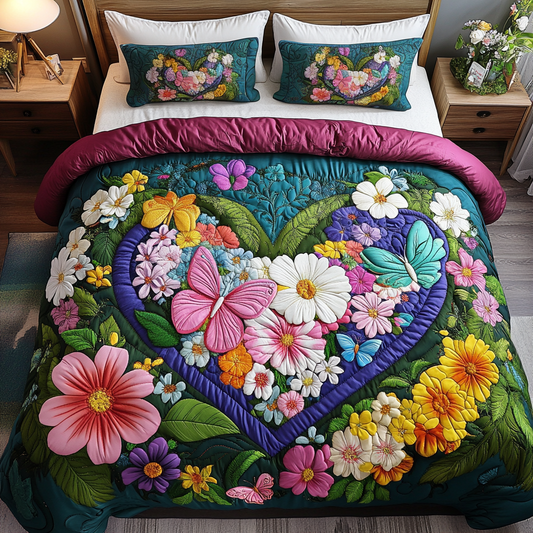 Butterfly Bloom 3-Piece Quilted Bedding Set NCU0DK3158