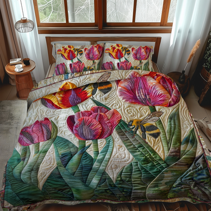 Buzzing Beauty Floral 3-Piece Quilted Bedding Set NCU0NT012