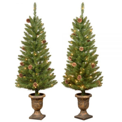 Christmas-4 ft montclair spruce pre lit potted artificial christmas trees with 70 white mini lights set of 2