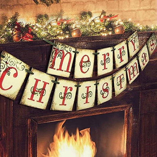 Christmas-cherry merry Christmas banner vintage xmas decorations indoor for home office party fireplace mantle