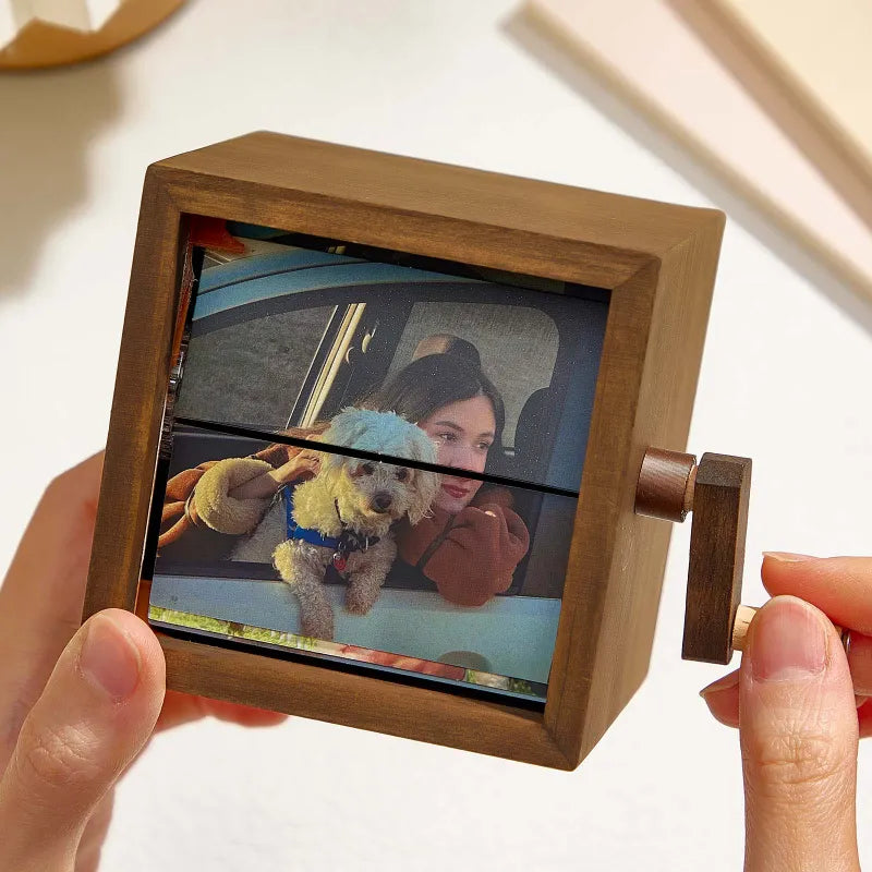 Custom Photo Flipbook Frame Animation Machine Mechanical Hand-cranked Photo Album with Light Black Walnut Baby Photo Cube Frame Creative Gift