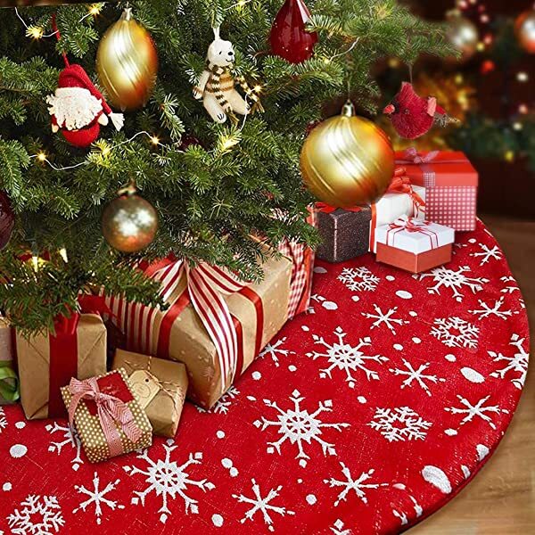 Christmas-snowflake Christmas tree skirt 48 inches double layers xmas tree skirts for holiday Christmas decorations