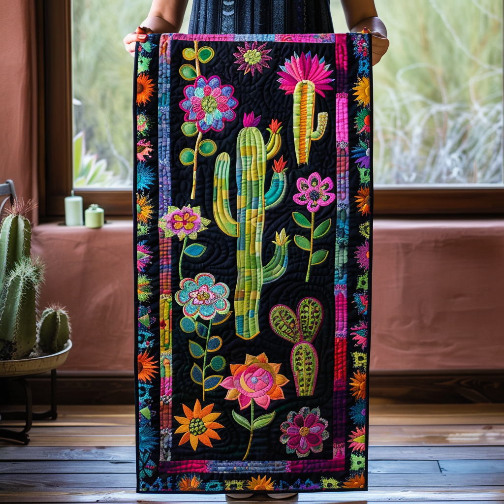 Cacti Splendor Colorful Quilted Table Runner NCU0PD114