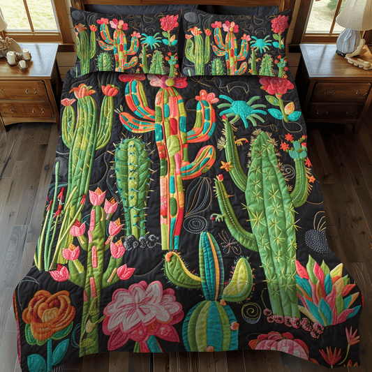 Juego de cama de 3 piezas con diseño de cactus y flores del desierto NCU0DV335