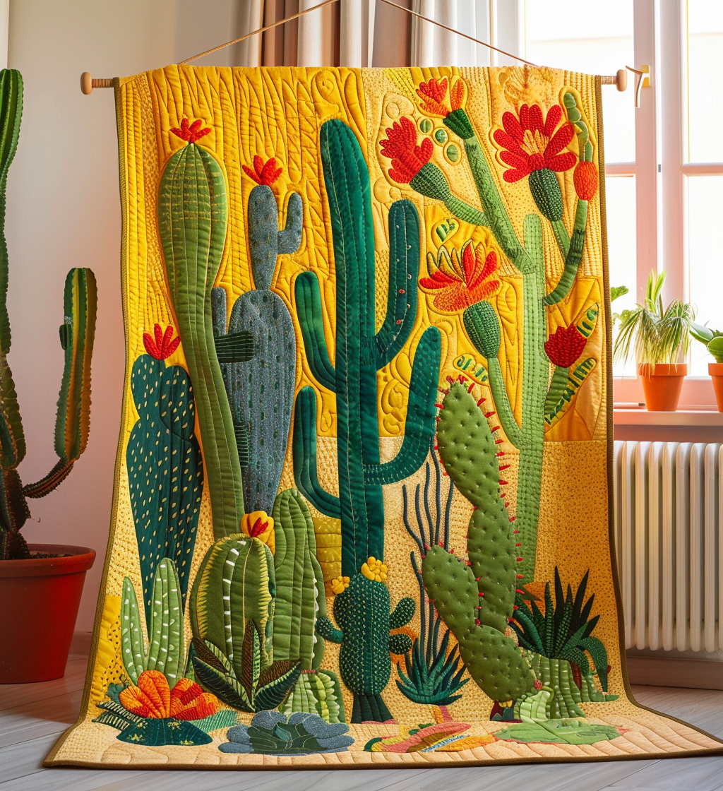 Cactus Sunburst Quilted Blanket NCU0DV181