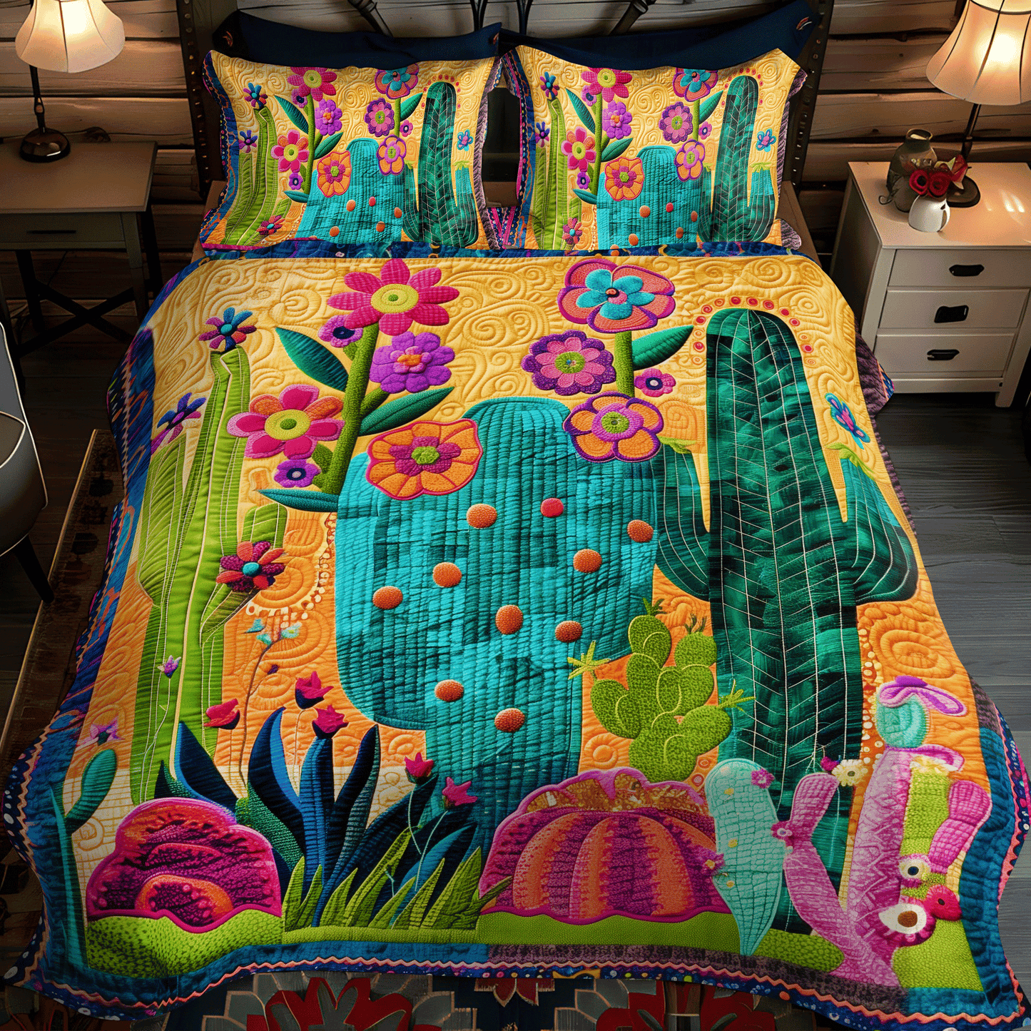 Juego de cama acolchado de 3 piezas Cactus Sunrise Symphony NCU0DV339