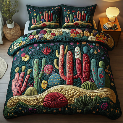 Cactus Charm 3-Piece Quilted Bedding Set NCU0DK2972