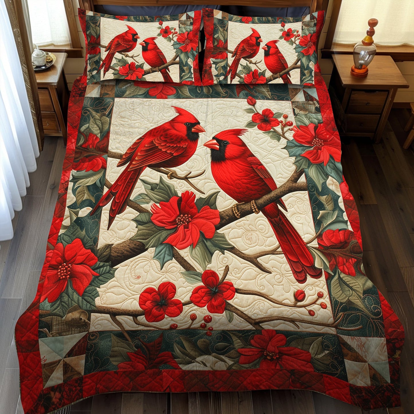 Cardinal Love 3-Piece Quilted Bedding Set NCU0TH922