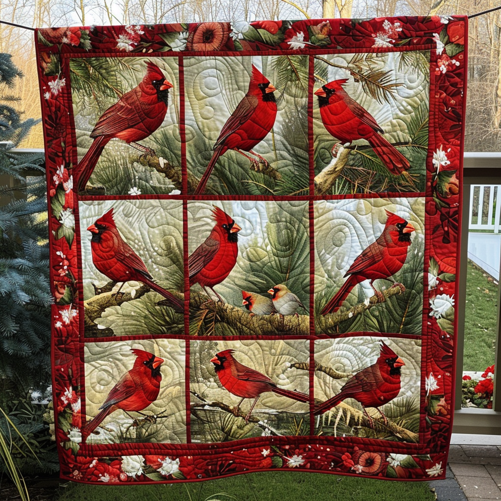 Cardinal Pine Tree Quilted Blanket NCU0TH079