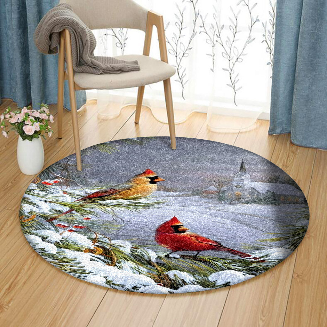 Cardinal Snow Christmas BT1110022RR Round Area Rug