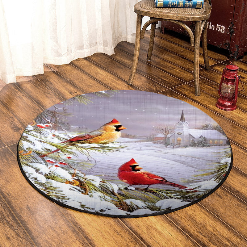 Cardinal Snow Christmas BT1110022RR Round Area Rug