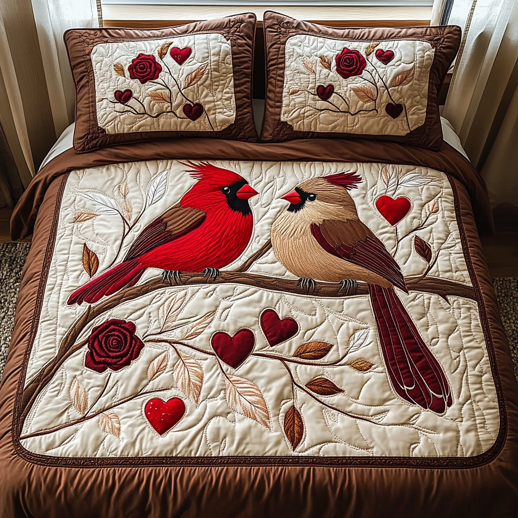 Cardinal Romance Quilted Bedding Set NCU0DV2435