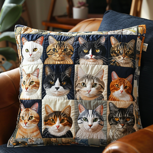 Funda de almohada acolchada con retratos de gatos NCU0PD348