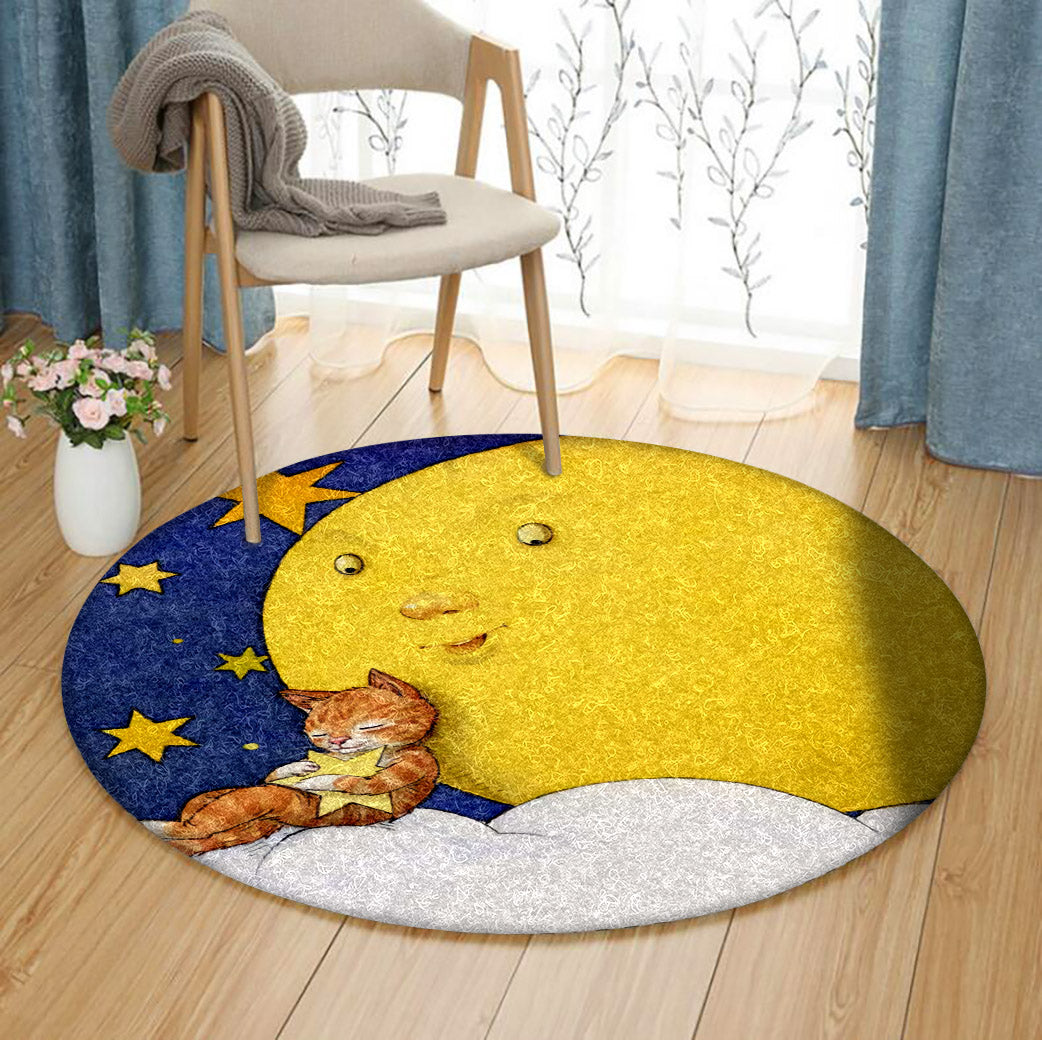 Cat And Moon BL070913RR Round Area Rug