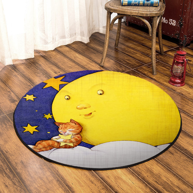 Cat And Moon BL070913RR Round Area Rug