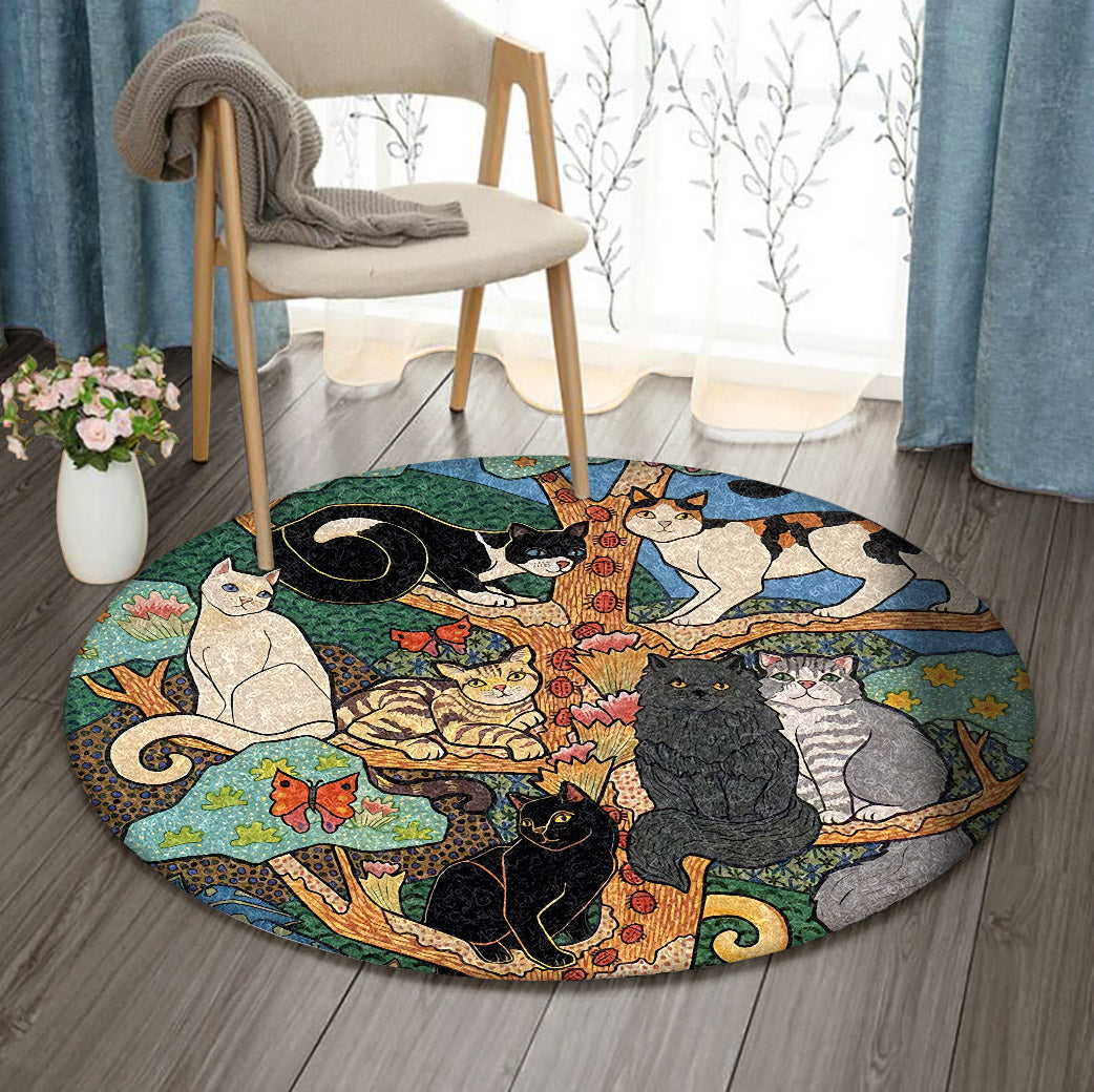 Cat And Tree DD1110025RR Round Area Rug