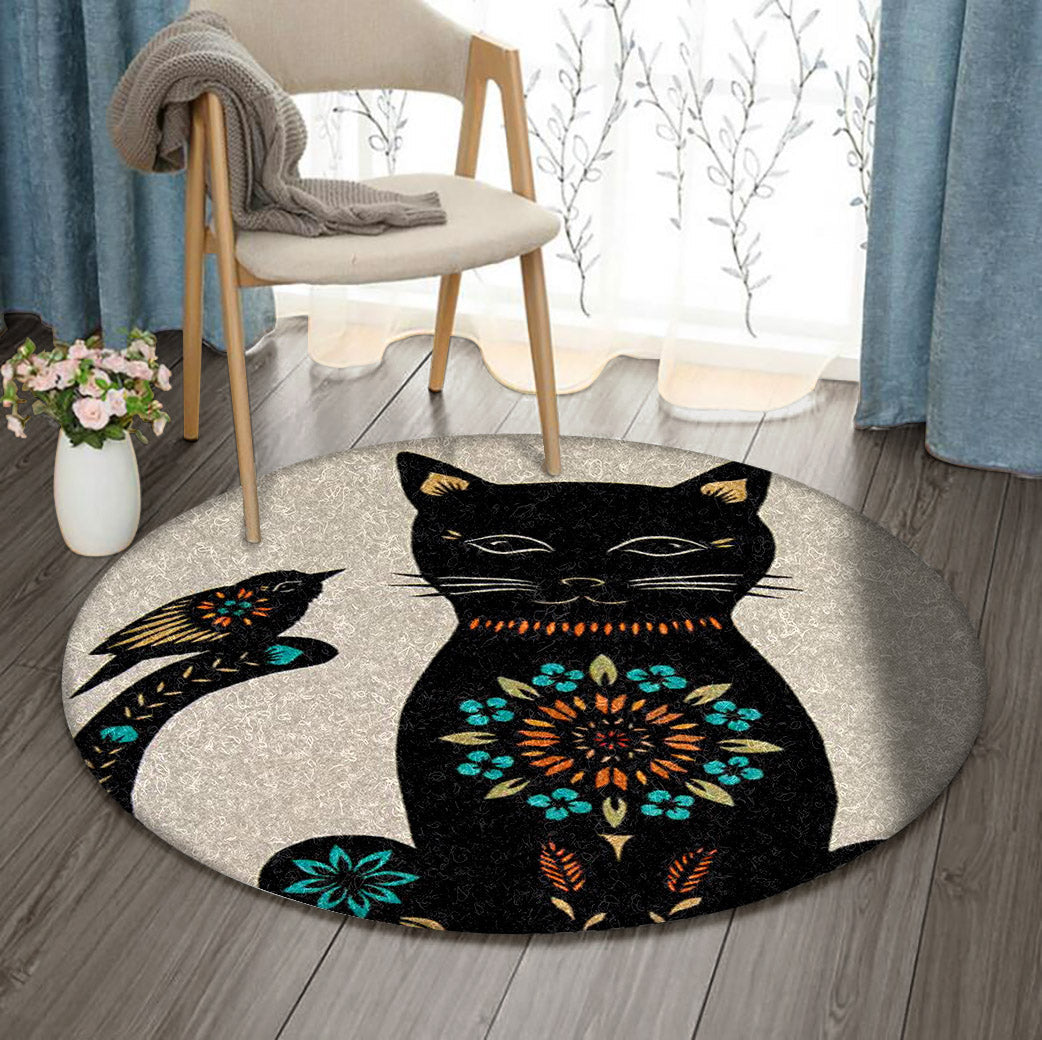 Cat Bird Flower BL1110027RR Round Area Rug