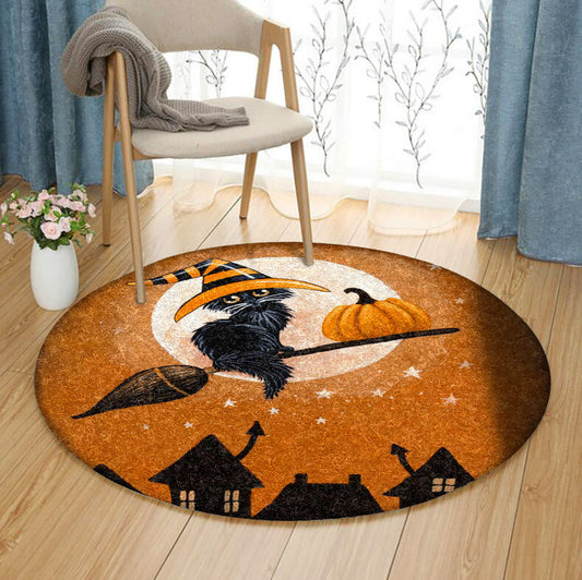 Cat Halloween HN040921RR Round Area Rug