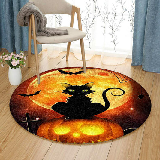 Cat With Halloween HN270807RR Round Area Rug