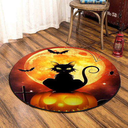 Cat With Halloween HN270807RR Round Area Rug