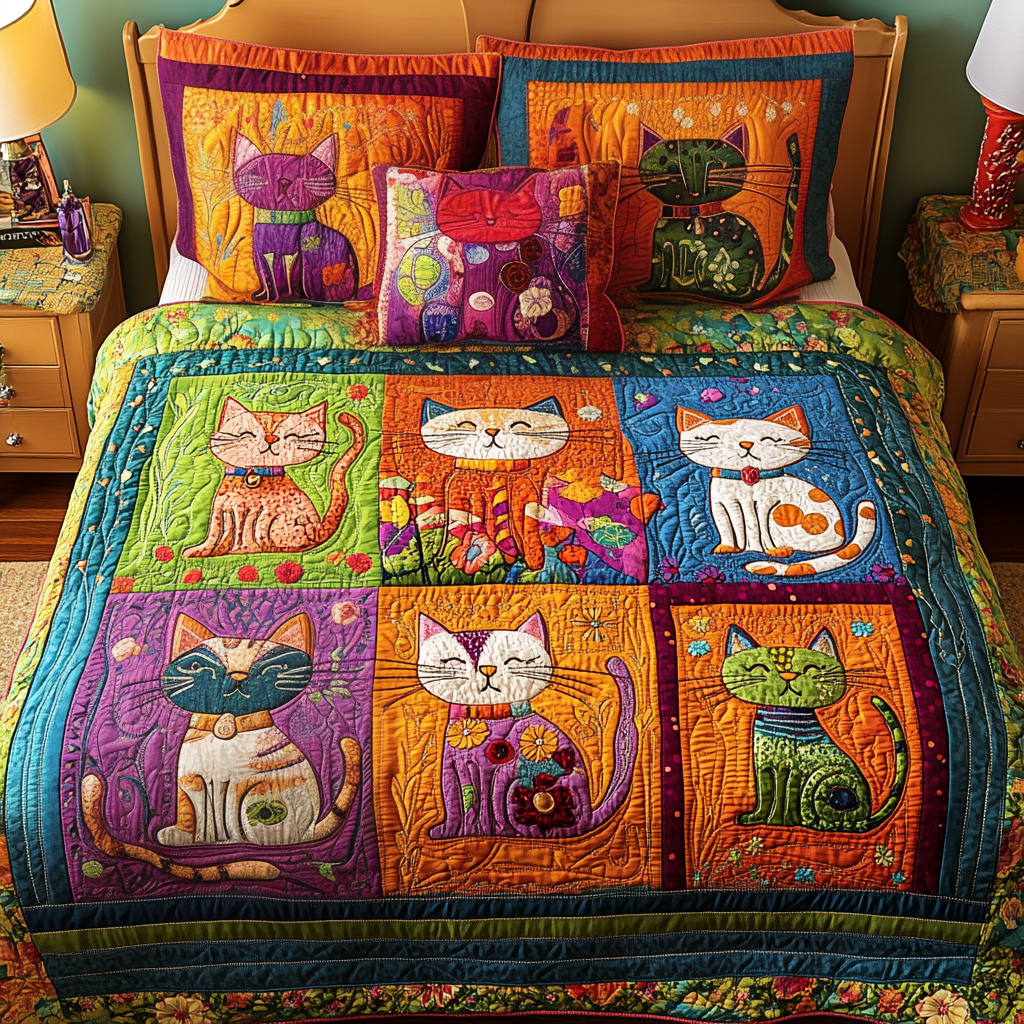 Cat Bliss 3-Piece Quilted Bedding Set NCU0VH875