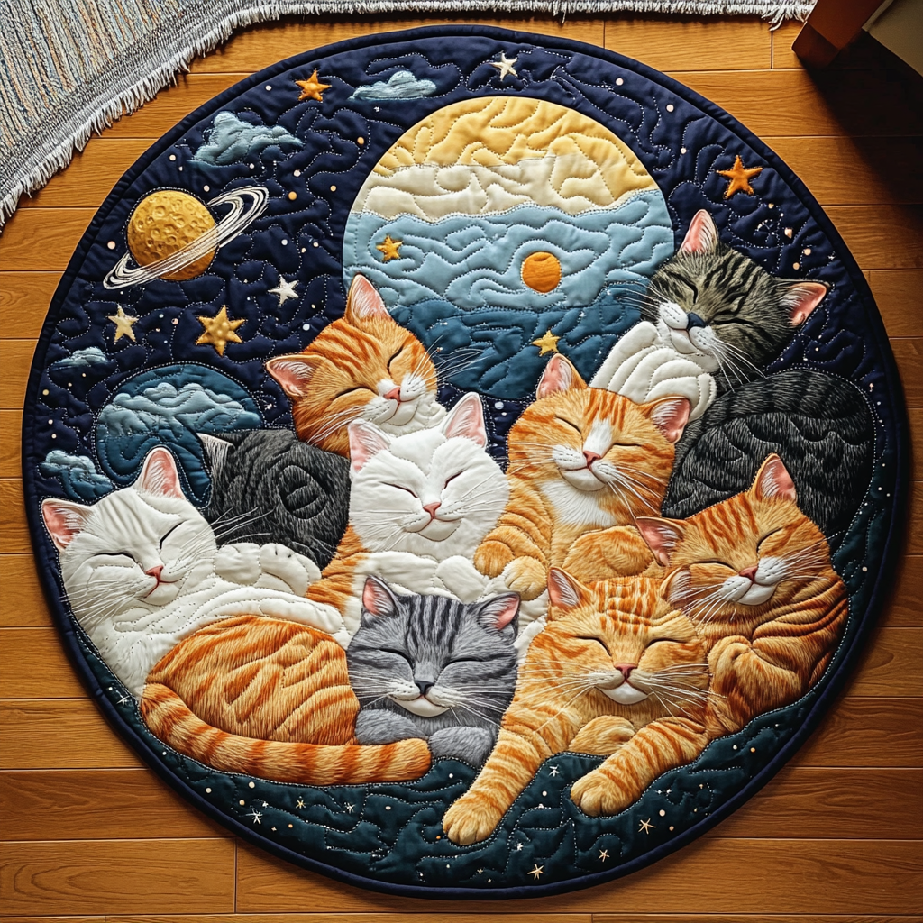 Cat Lullaby Quilted Round Mat NCU0DV1079