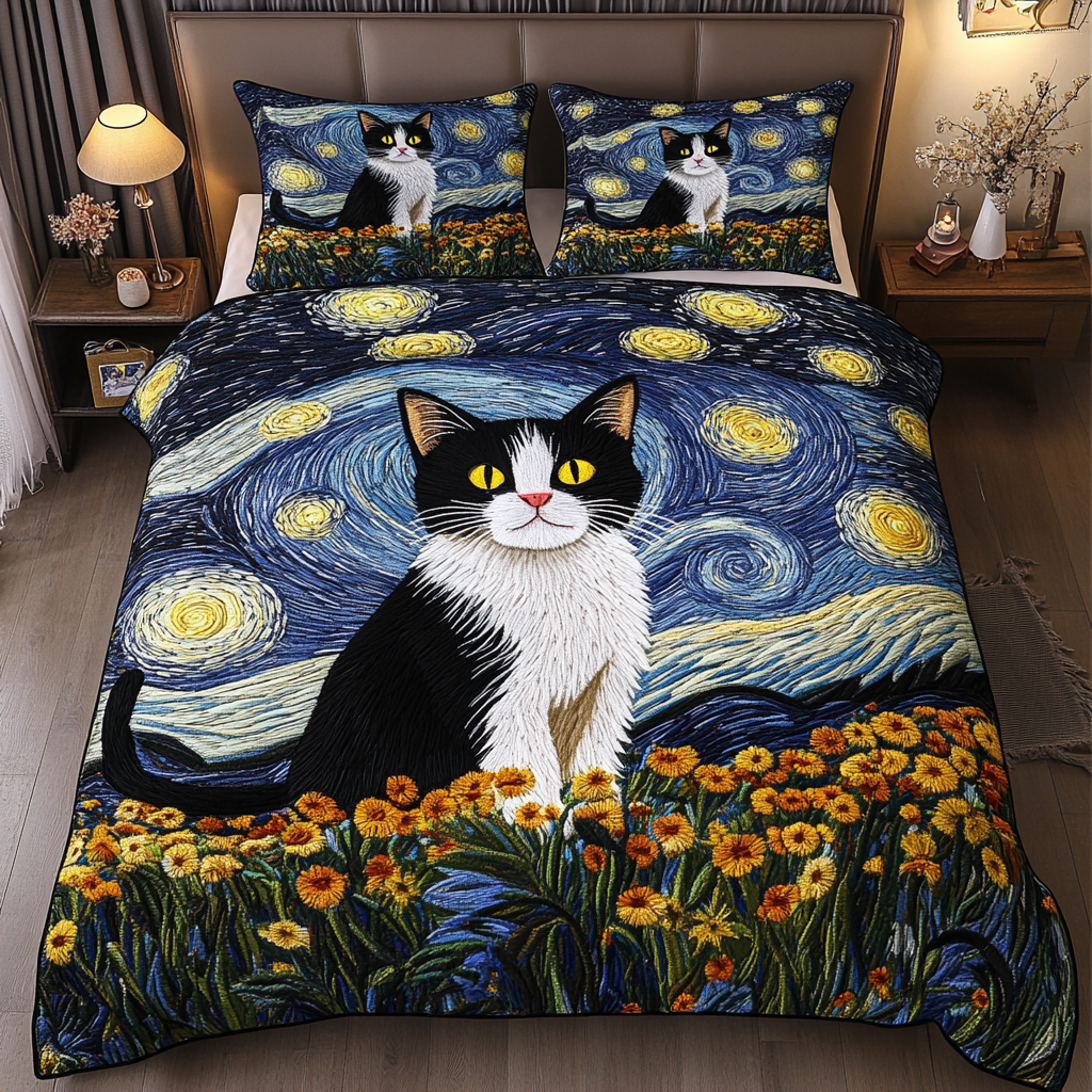 Cat Whimsy 3-Piece Quilted Bedding Set NCU0DK3085