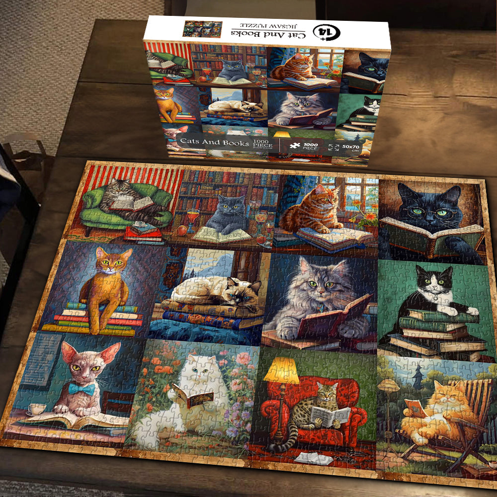 Cat and Books Jigsaw Puzzle 1000 Pieces