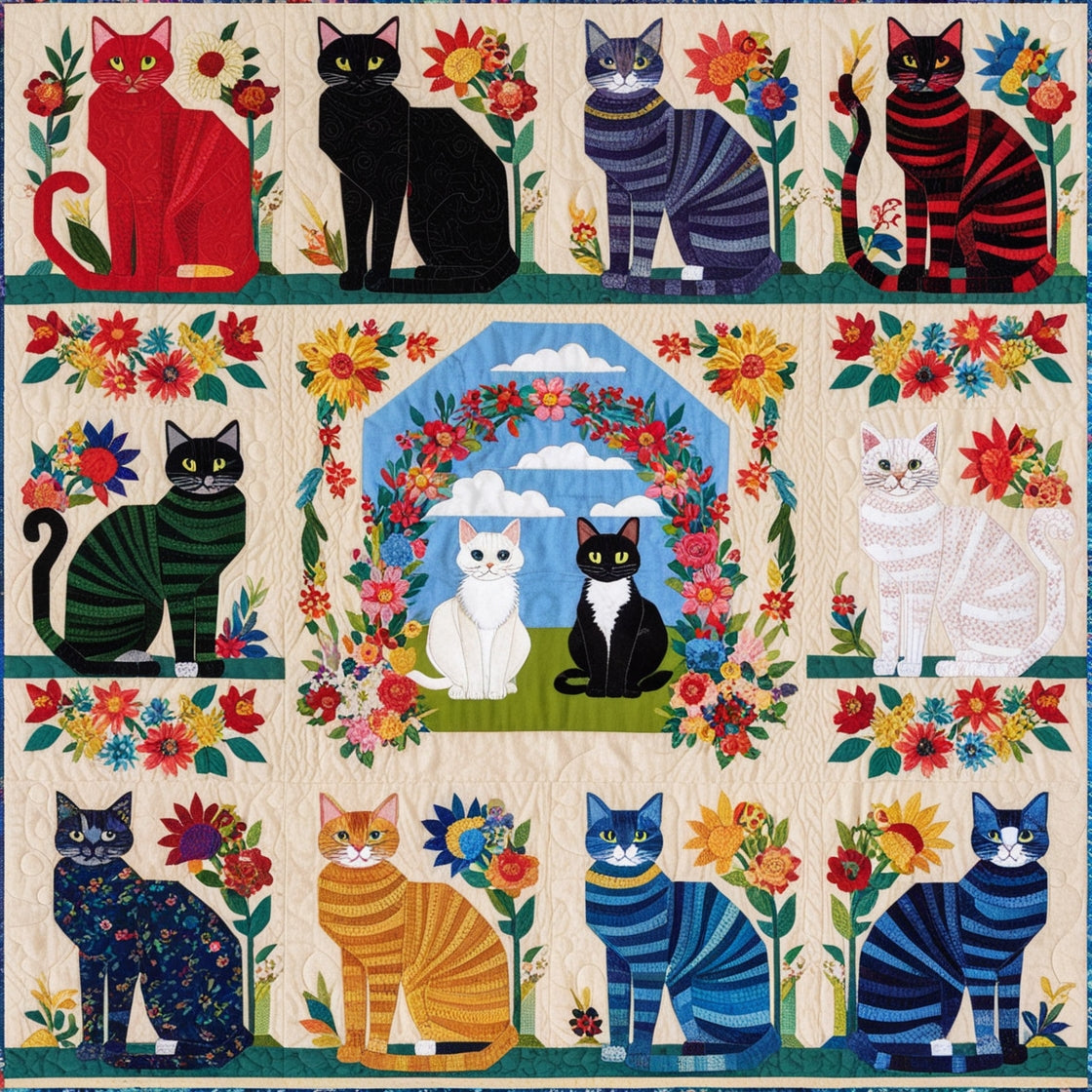 Cats In The Garden NTA151024079 Quilt Blanket