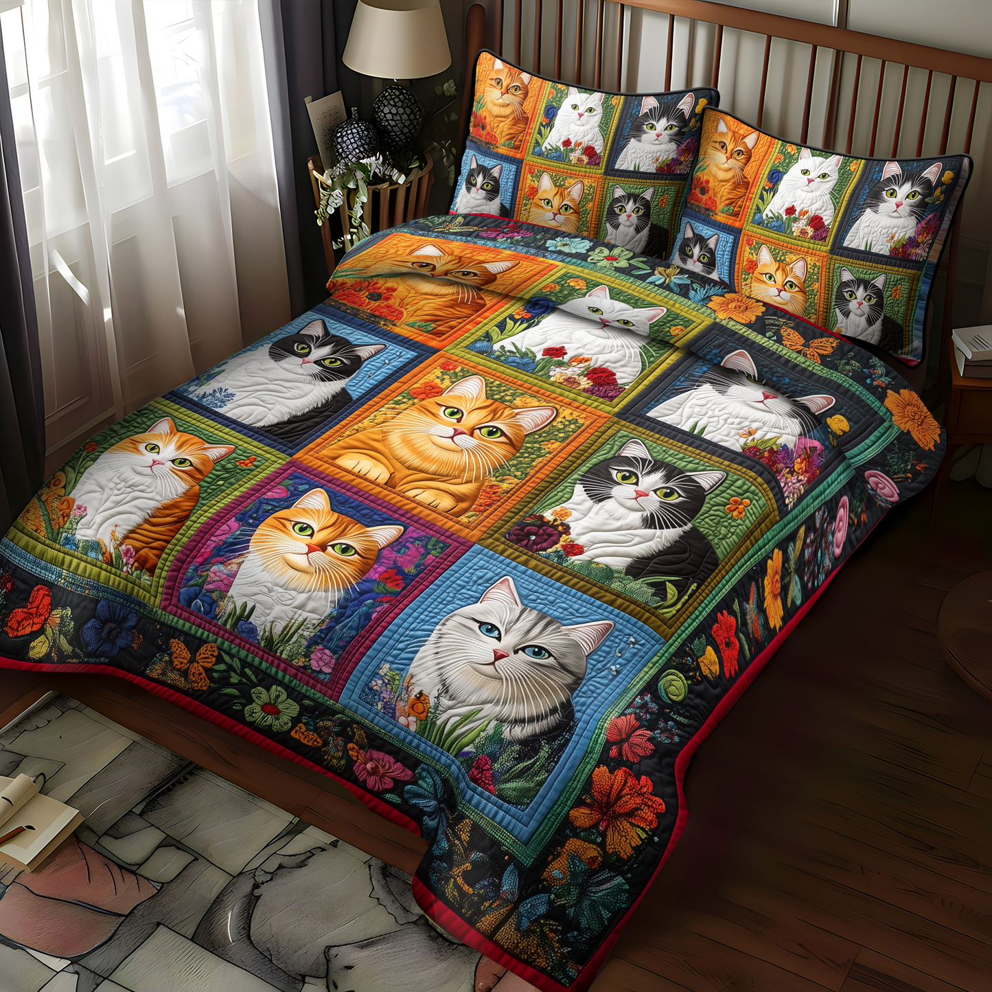 Cattitude Chic 3-Piece Quilted Bedding Set NCU0DK1615