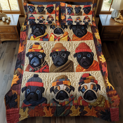 Charming Pugs 3-Piece Quilted Bedding Set NCU0VL097