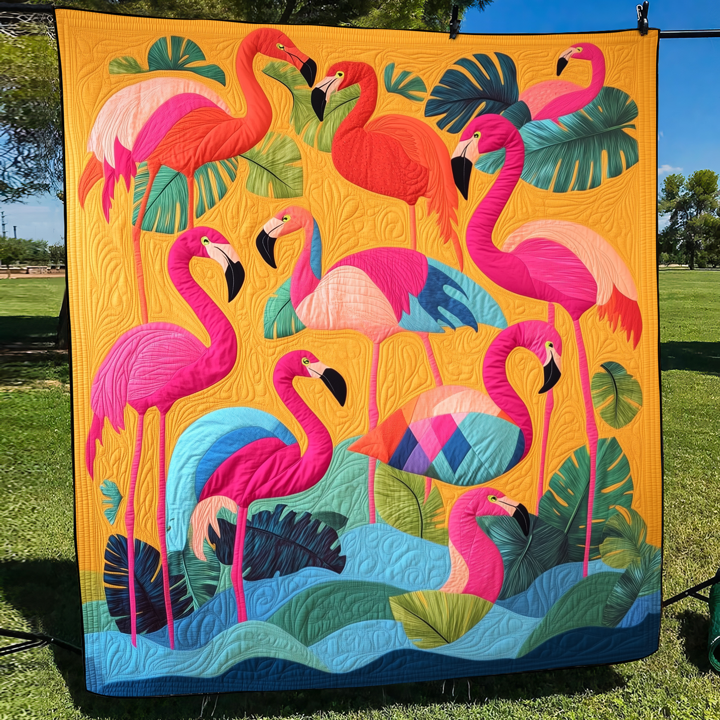 Charming Flamingo Quilted Blanket NCU0VL469