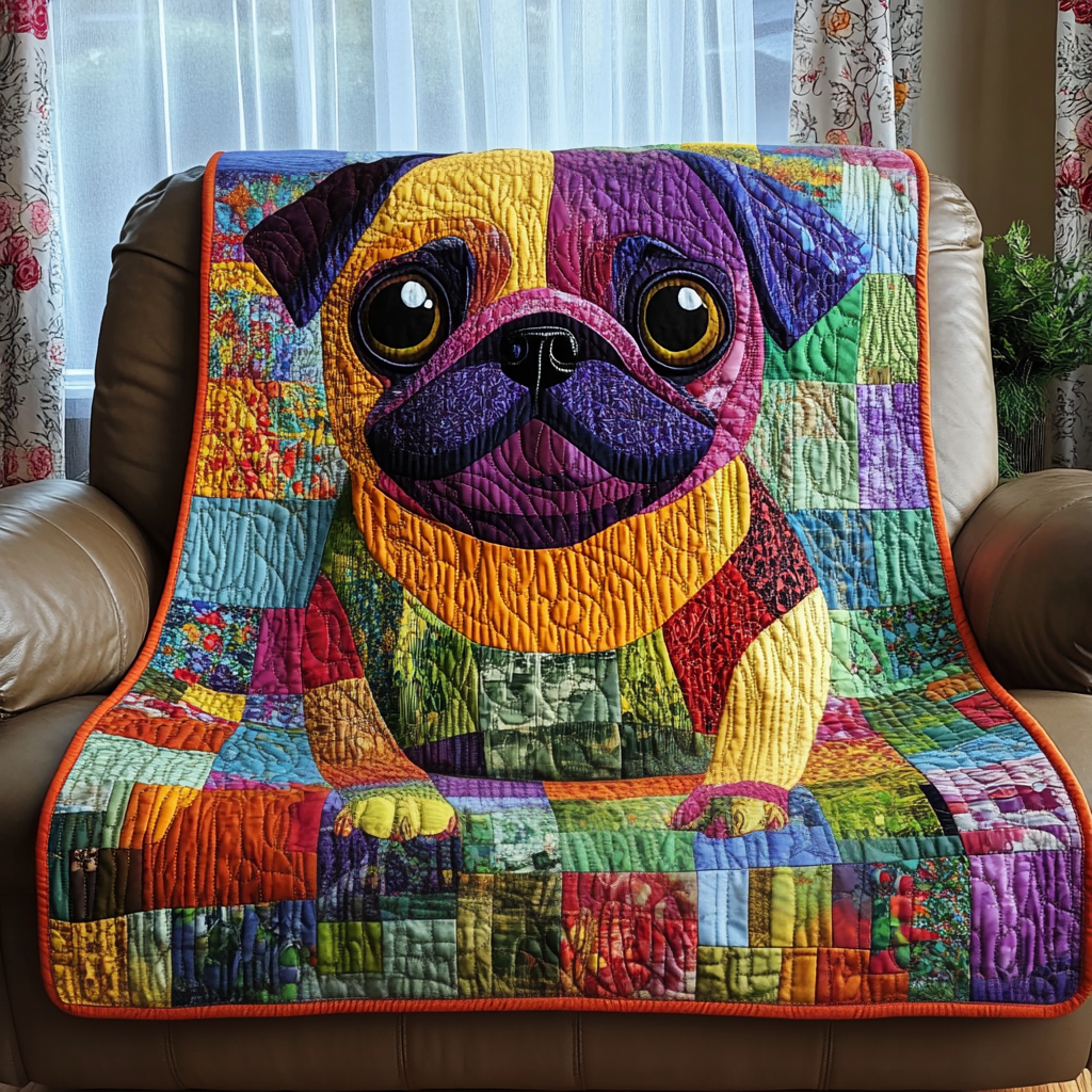 Cheerful Pug Quilted Blanket NCU0TL1801