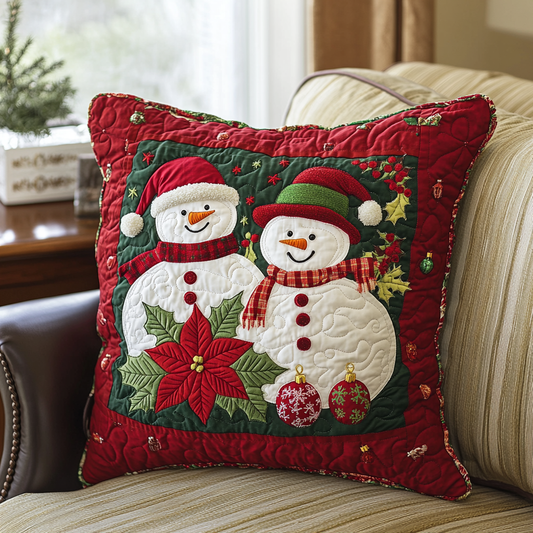 Cheerful Snowman Quilted Pillow Case NCU0VH934