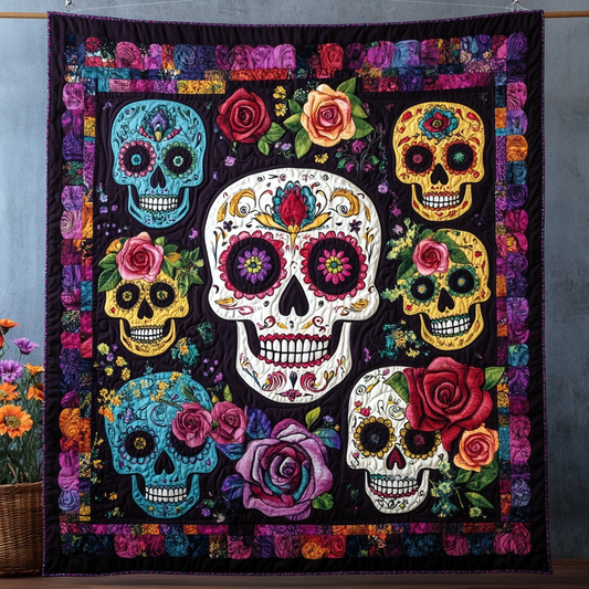 Cheerful Sugar Skull Quilted Blanket NCU0PD558