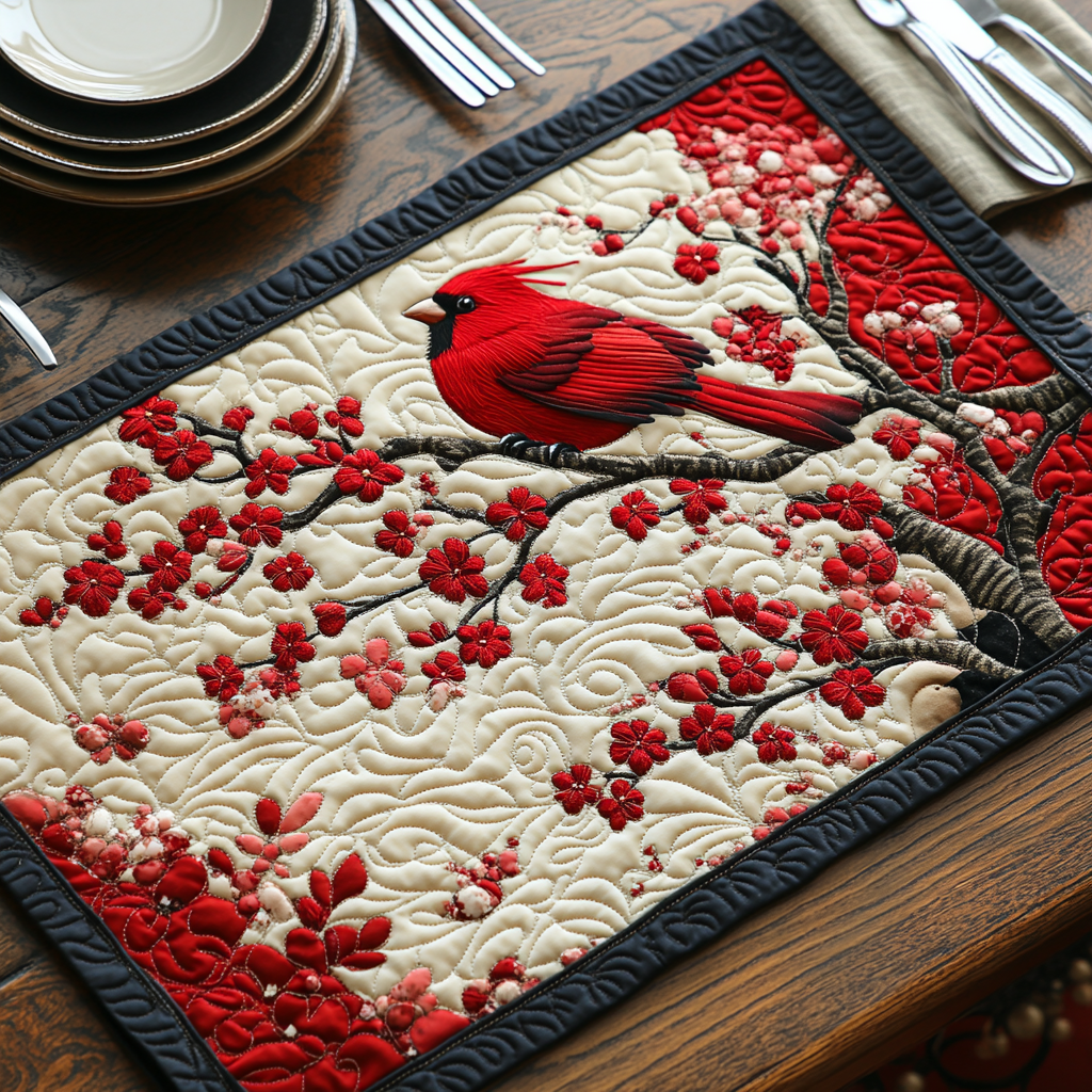 Cherry Cardinal Quilted Placemat NCU0DV1127