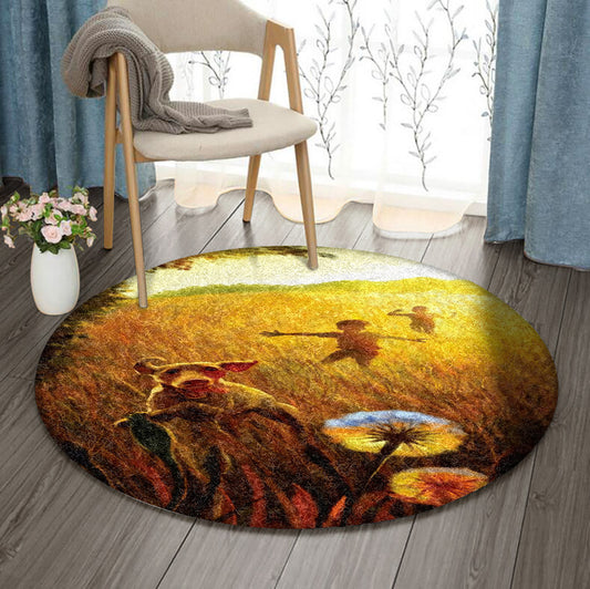 Children Dog Field DV1610061RR Round Area Rug