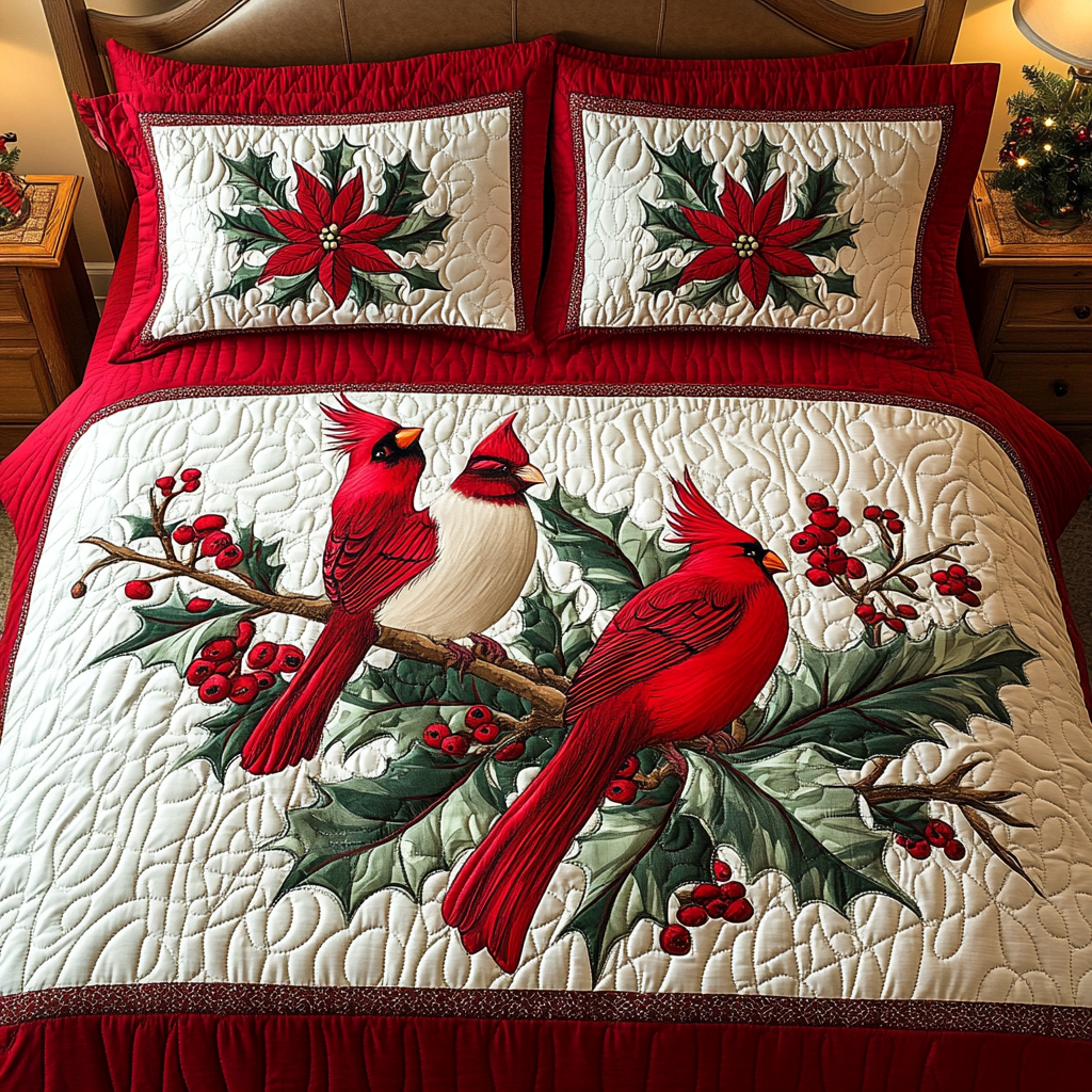 Christmas Cardinal TAI041124160 Quilt Bedding Set