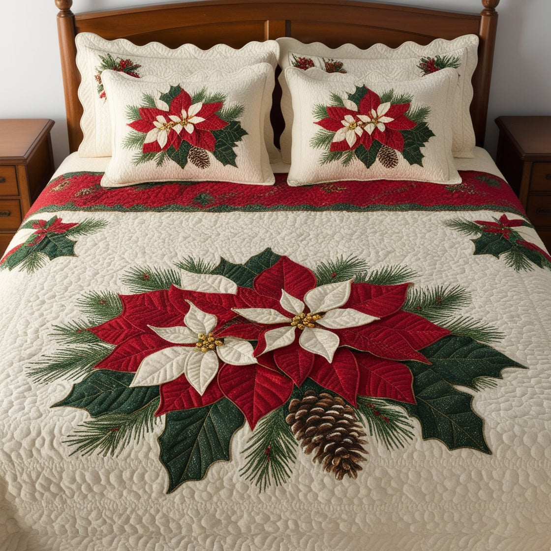 Christmas Poinsettia NTA311024161 Quilt Bedding Set