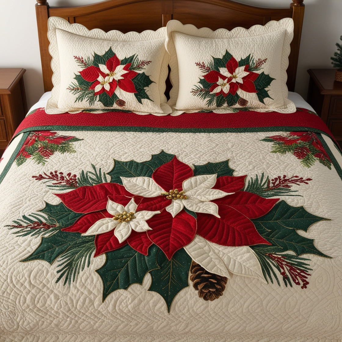 Christmas Poinsettia NTA311024162 Quilt Bedding Set