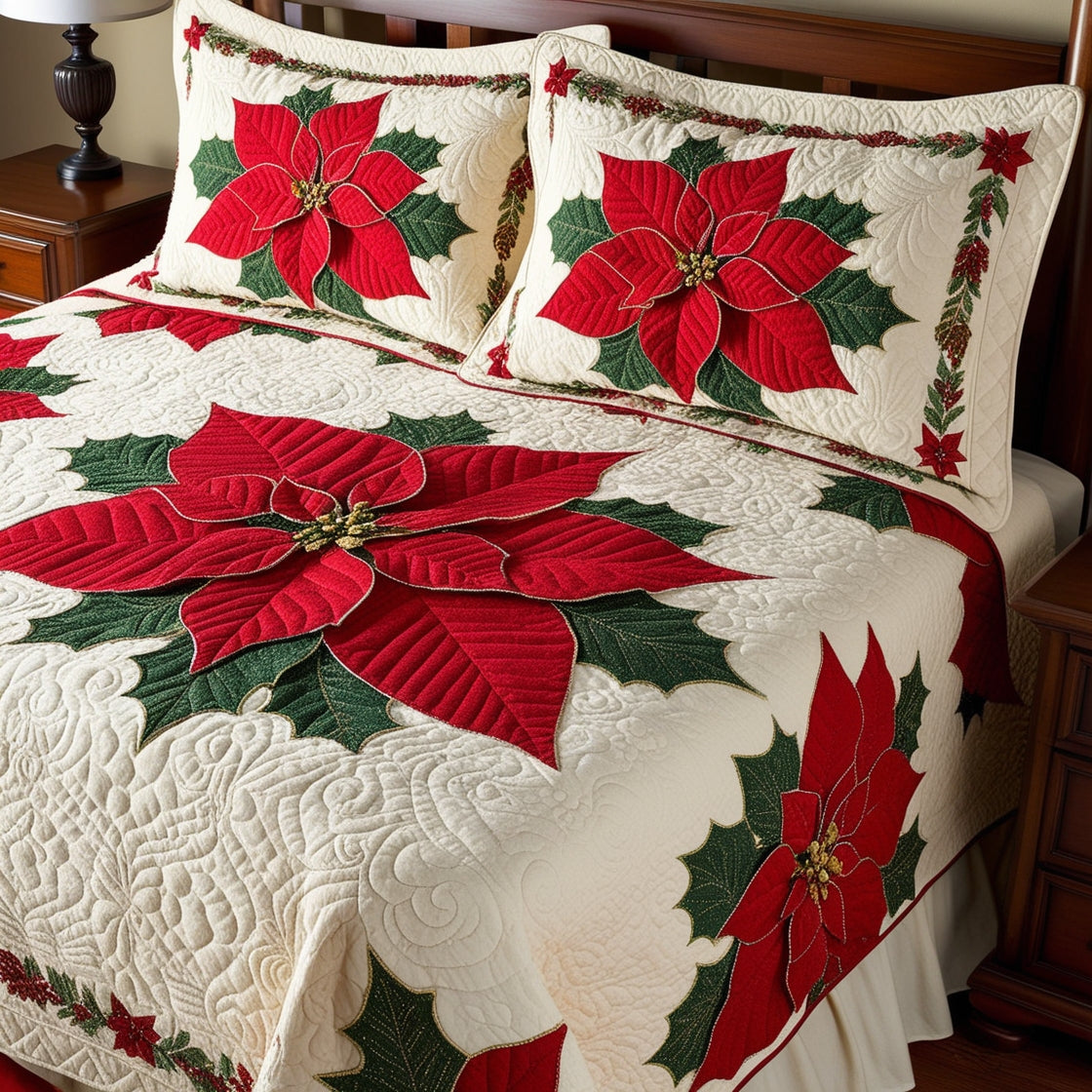 Christmas Poinsettia NTA311024169 Quilt Bedding Set